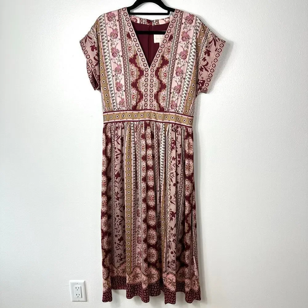 Gal Meets Glam Dress Liza Floral Midi Pink Burgundy Short Sleeve Modest 6
